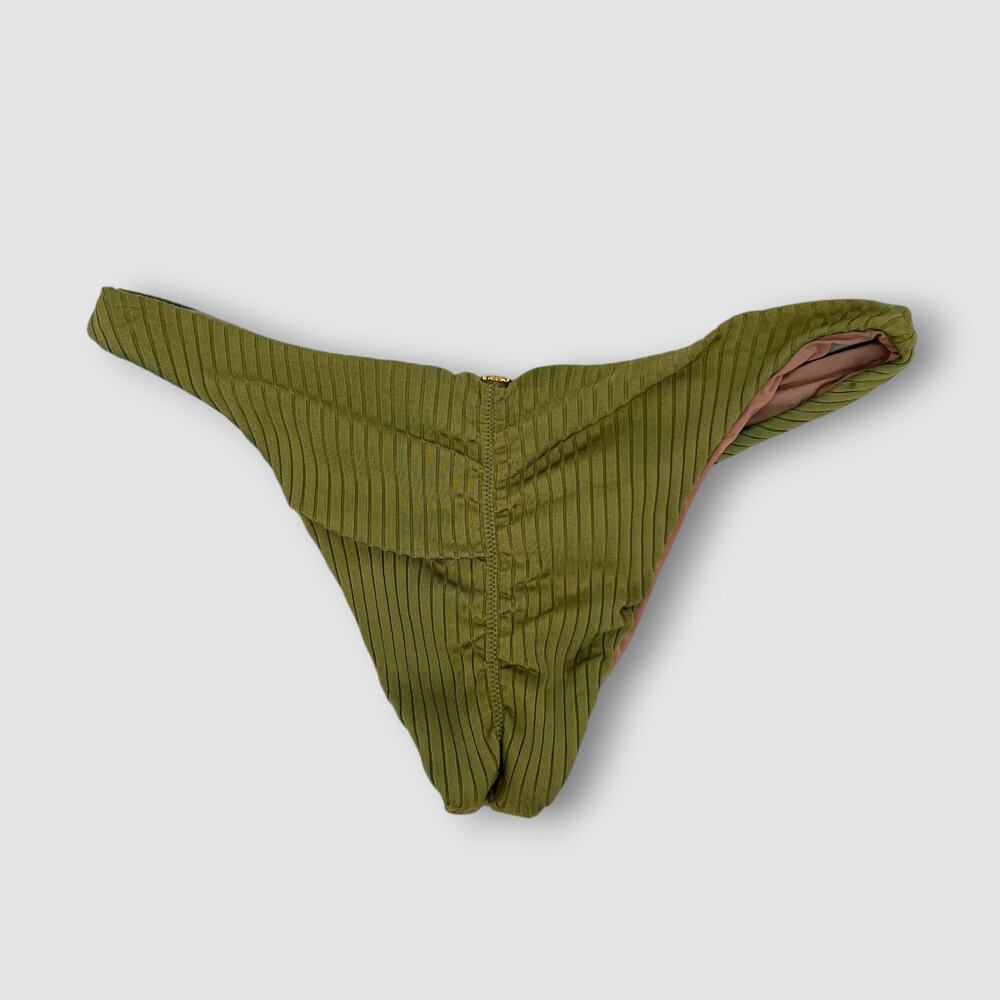 PQ Swim Ribbed Triangle Bikini Set Olive Green Gold Chain Detail Large - Picture 3 of 8